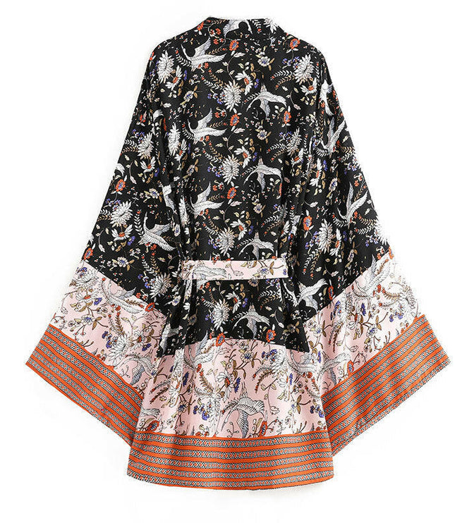 Bohemian Holiday Chic: Rayon Cotton Crane Kimono Cardigan!