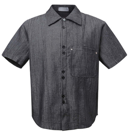 Polo Collar Short Sleeve Shirt – Loose Fit in solid black, featuring a classic collar and relaxed fit, ideal for summer wear.