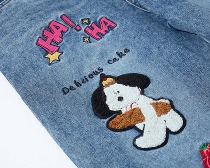 Embroidered College Style Cartoon Patch Denim Pants