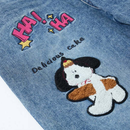Pantalons en denim de collège avec patch de dessin animé