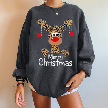 Merry Christmas Deer Print Sweatshirt