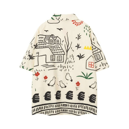 Cămașă cu dungi desenate cu mânecă scurtă - Croială lejeră