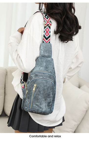 Rucsac Retro Versatil din Piele Moale cu Textură pentru Piept