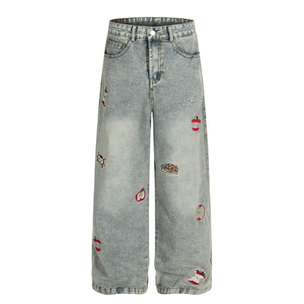 Straight Leg Jeans Washed Denim Pants Youthful
