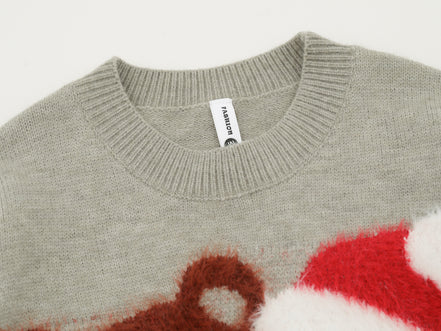 Christmas Cartoon Teddy Bear Loose Fit Sweater
