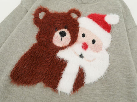 Christmas Cartoon Teddy Bear Loose Fit Sweater