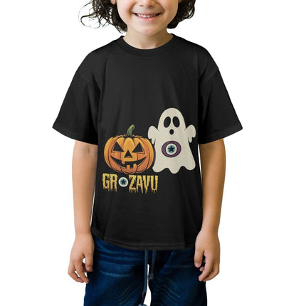  A cute Halloween-themed T-shirt for kids, offering a comfy and spooky fit for Halloween adventures.