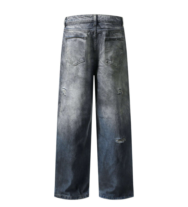Washed Distressed Straight Leg Denim Pants for Men and Women