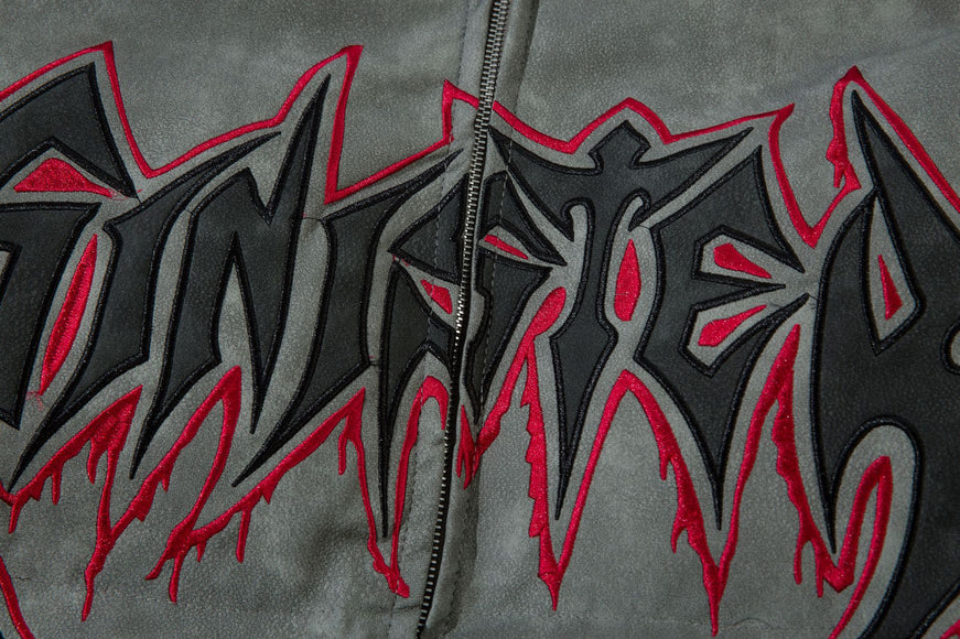 Giacca di pelle con ricamo a fiamma in cotone per uomini