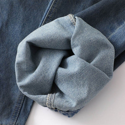 Washed Distressed Denim Pants close-up of rolled cuff, showcasing vintage style and casual appeal.