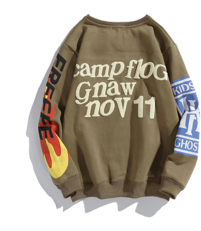 Grozavu's Kanye West Graffiti Letter Print Sweatshirt: Plus Velvet Fleece Hoodie