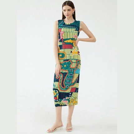 Grozavu Sleeveless Pleated Printed Dress: Summer Fashion at €86.99