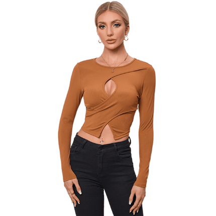 Grozavu's Round Neck Knitted Long-Sleeved Top: Versatile, Slim Fit at €30.99