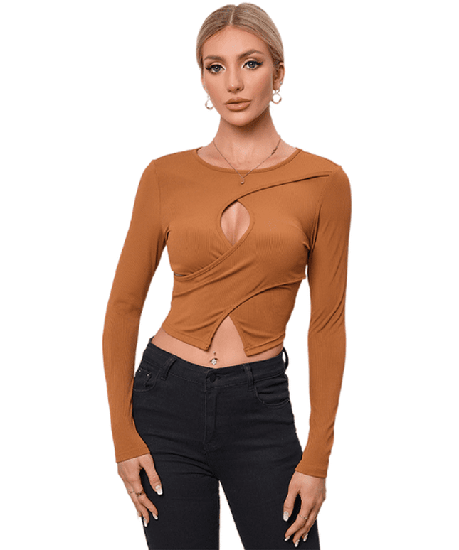 Grozavu's Round Neck Knitted Long-Sleeved Top: Versatile, Slim Fit