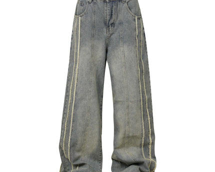 Washed Distressed Patchwork Loose Wide Leg Straight Floor-Length Pants