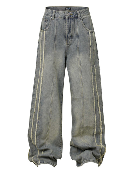 Washed Distressed Patchwork Loose Wide Leg Straight Floor-Length Pants