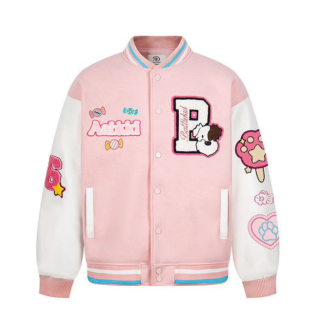 Front view of Letter Embroidery Color Blocked Coat - Grozavu brand streetwear