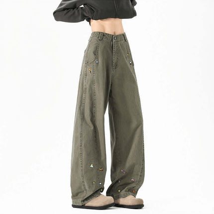 Loose Wide Leg Casual Long Pants featuring cartoon-inspired details and relaxed fit for high-street style.