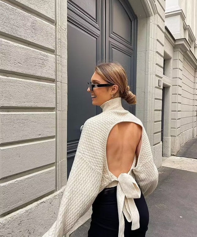 Grozavu Spring Chic: Back Hollowed-Out Strap Sweater