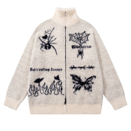 Casual Butterfly Spider Jacquard Cardigan