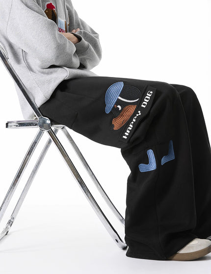 Style Dog Embroidery Sweatpants Men's Retro Multi-Pocket Casual Pants High Street Versatile Drawstring Loose Athletic Pants