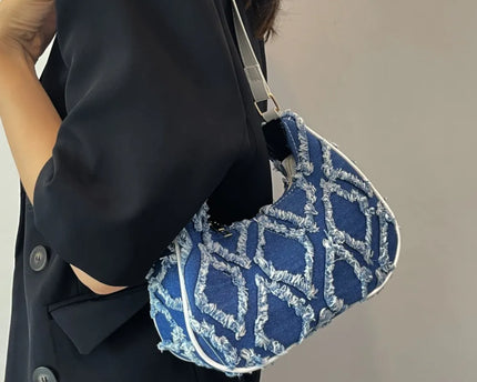 Rohkantige Stoff-Schultertasche