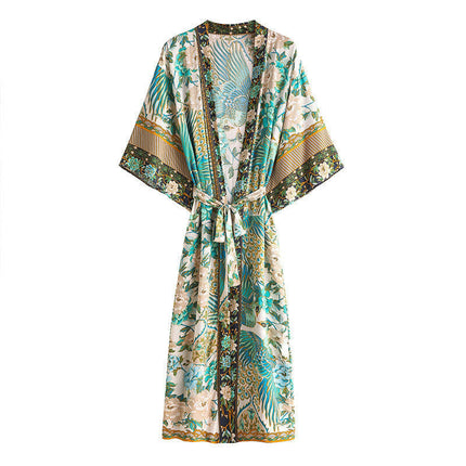 Holiday Elegance: Cotton Peacock Print Cardigan Robe! at €37.99