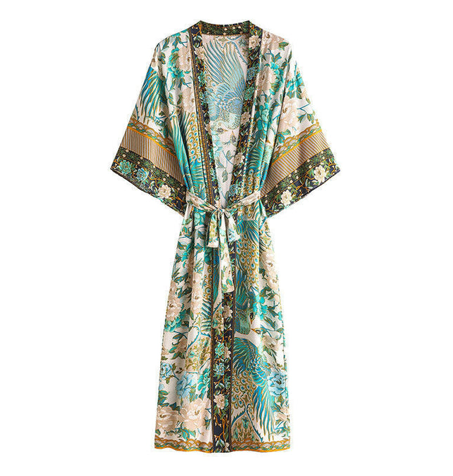 Holiday Elegance: Cotton Peacock Print Cardigan Robe! at €37.99