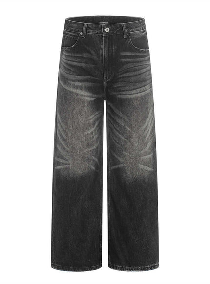 Model wearing Black wash grind white denim legs by Grozavu