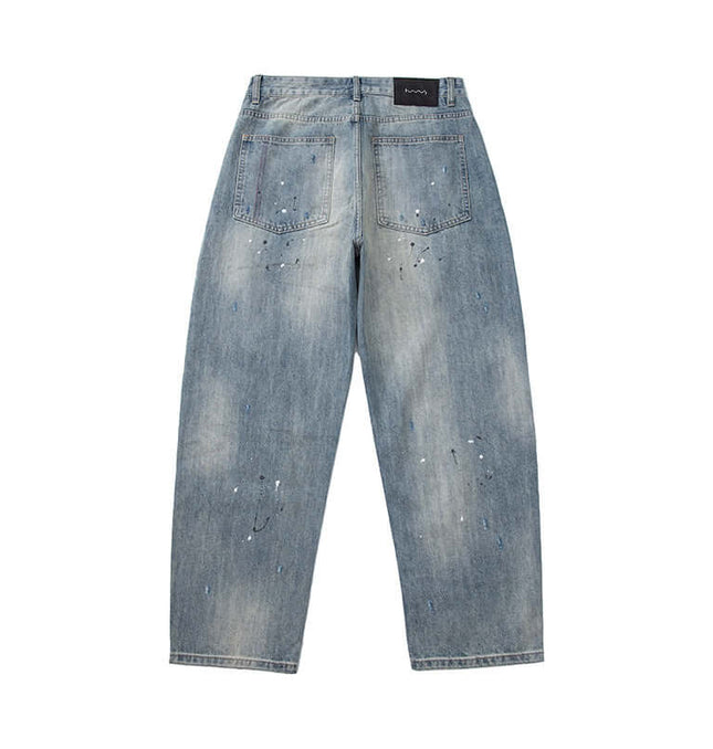 Front view of Batch Splatter Print Straight Jeans - Grozavu brand streetwear