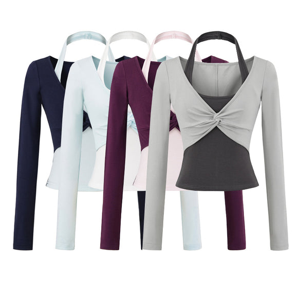 Hanging neck long sleeved T-shirt women's top