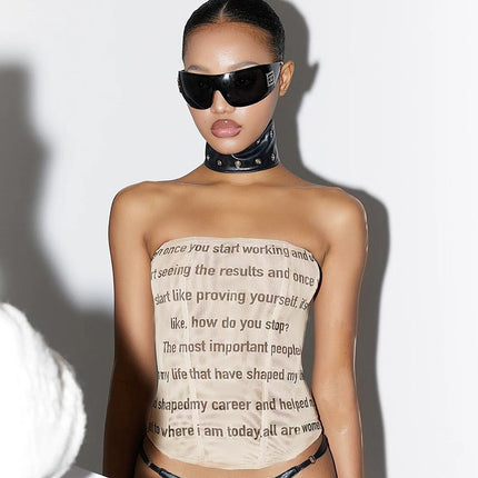 Letter print strapless versatile hot girl vest for women