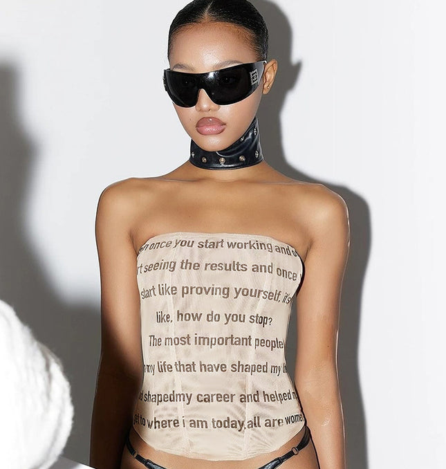 Letter print strapless versatile hot girl vest for women