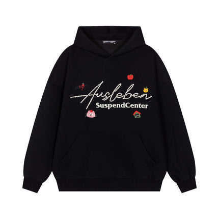 Front view of Embroidered Cat Hooded Sweatshirt - Grozavu brand streetwear