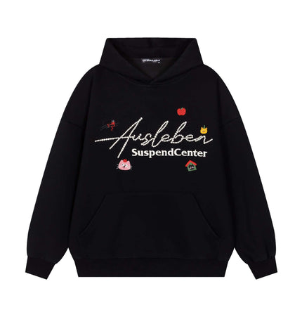 Front view of Embroidered Cat Hooded Sweatshirt - Grozavu brand streetwear