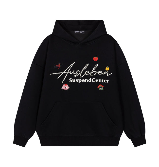 Front view of Embroidered Cat Hooded Sweatshirt - Grozavu brand streetwear