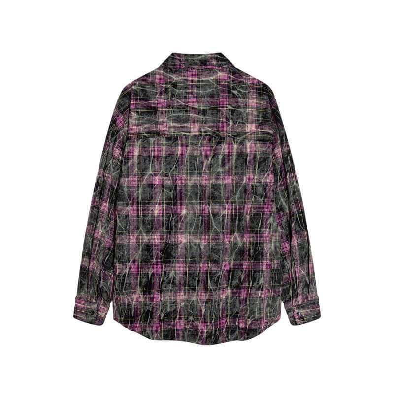 Aged Purple plaid fitting long shirts with Grozavu logo