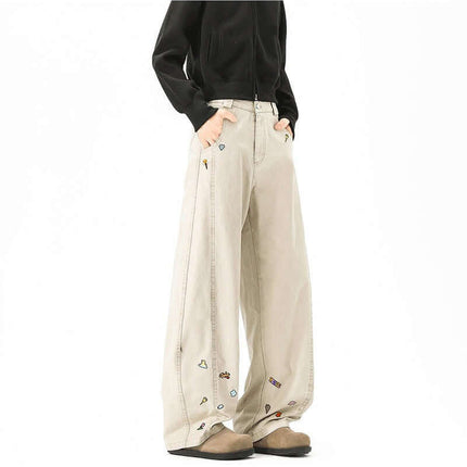 Loose Wide Leg Casual Long Pants with cartoon-inspired detailing and high-street style in a modern look.