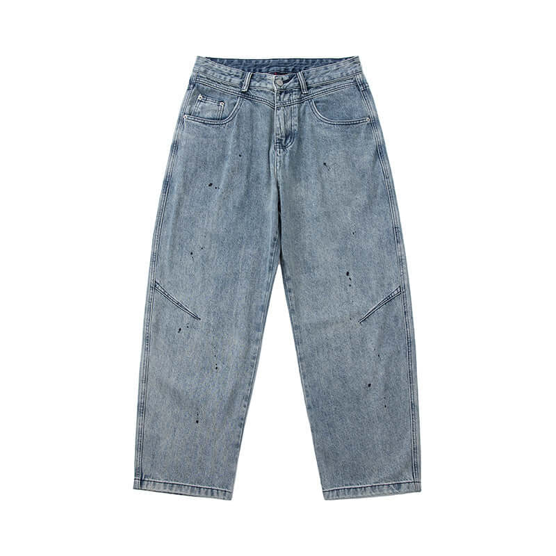 Model wearing Blue painted washed distressed jeans by Grozavu