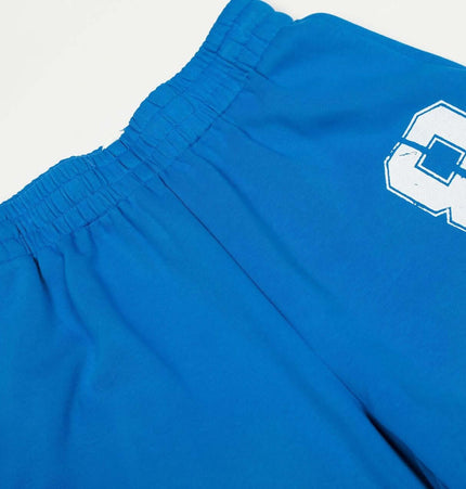 Casual Letter Print Wide-Leg Knife Pants featuring a bold blue color and an elastic waistband for comfort.