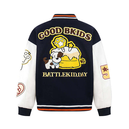 Letter Embroidery Colorblock Jacket
