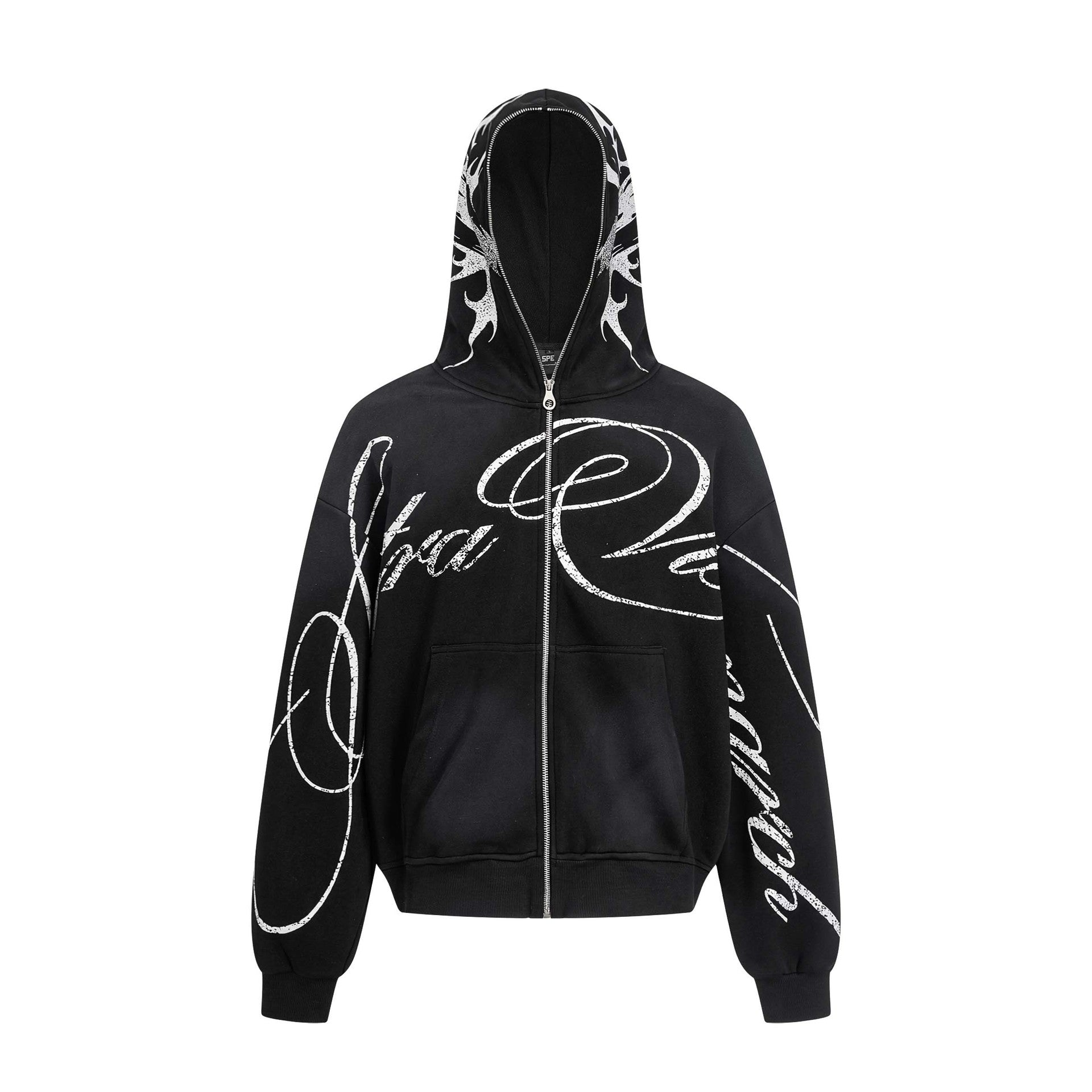 Flame letter zip hoodie | High street streetwear jacket | Unisex loose fit hoodie | Trendy flame print sweatshirt | Casual zip-up hoodie black | Purple streetwear hoodie