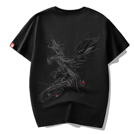 Grozavu's Style Phoenix Embroidered Cotton T-shirt: Trendy & Loose Fit at €30.99