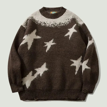 Star Graphic Patchwork Knitted Sweaters Mens Hip Hop Harajuku Oversize Casual O-Neck YAK Pullover Couples Street wear