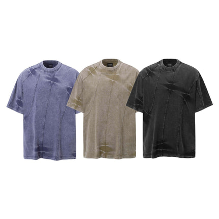 Retro Tie-Dye Spliced T-Shirt – Loose Fit in three colors: blue, olive, and black for a relaxed summer look.