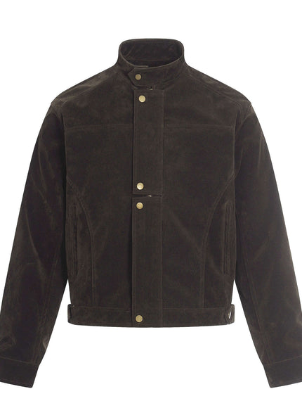 Back view of Dark Brown stand collar solid color front by Grozavu