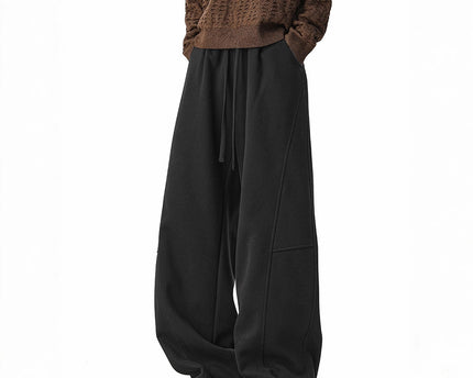 Retro Deconstructed Knife-Edge Sweatpants Unisex Winter Fashion High-Drape Versatile Casual Pants Heavyweight Wide-Leg Athletic Pants