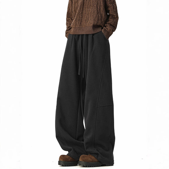 Retro Deconstructed Knife-Edge Sweatpants Unisex Winter Fashion High-Drape Versatile Casual Pants Heavyweight Wide-Leg Athletic Pants