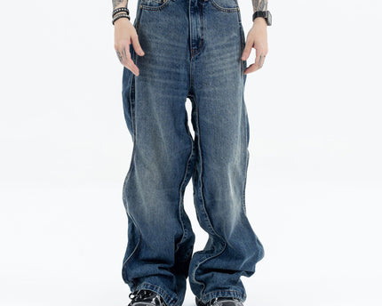 Men's Wave Pants Water Washed Distressed Loose Straight