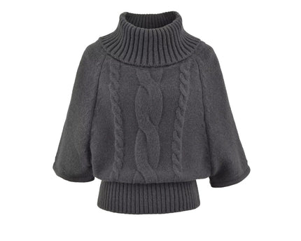 Multi-Wear Vintage Cable Knit Cape High Neck Sweater